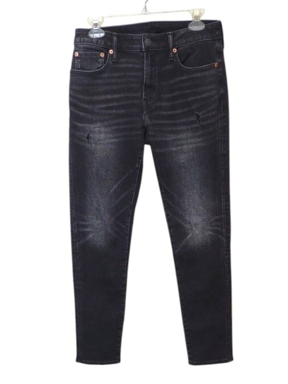 AE Men's Almost Black Stretch Airflex 360 Destroyed Skinny Athletic Blue Jeans